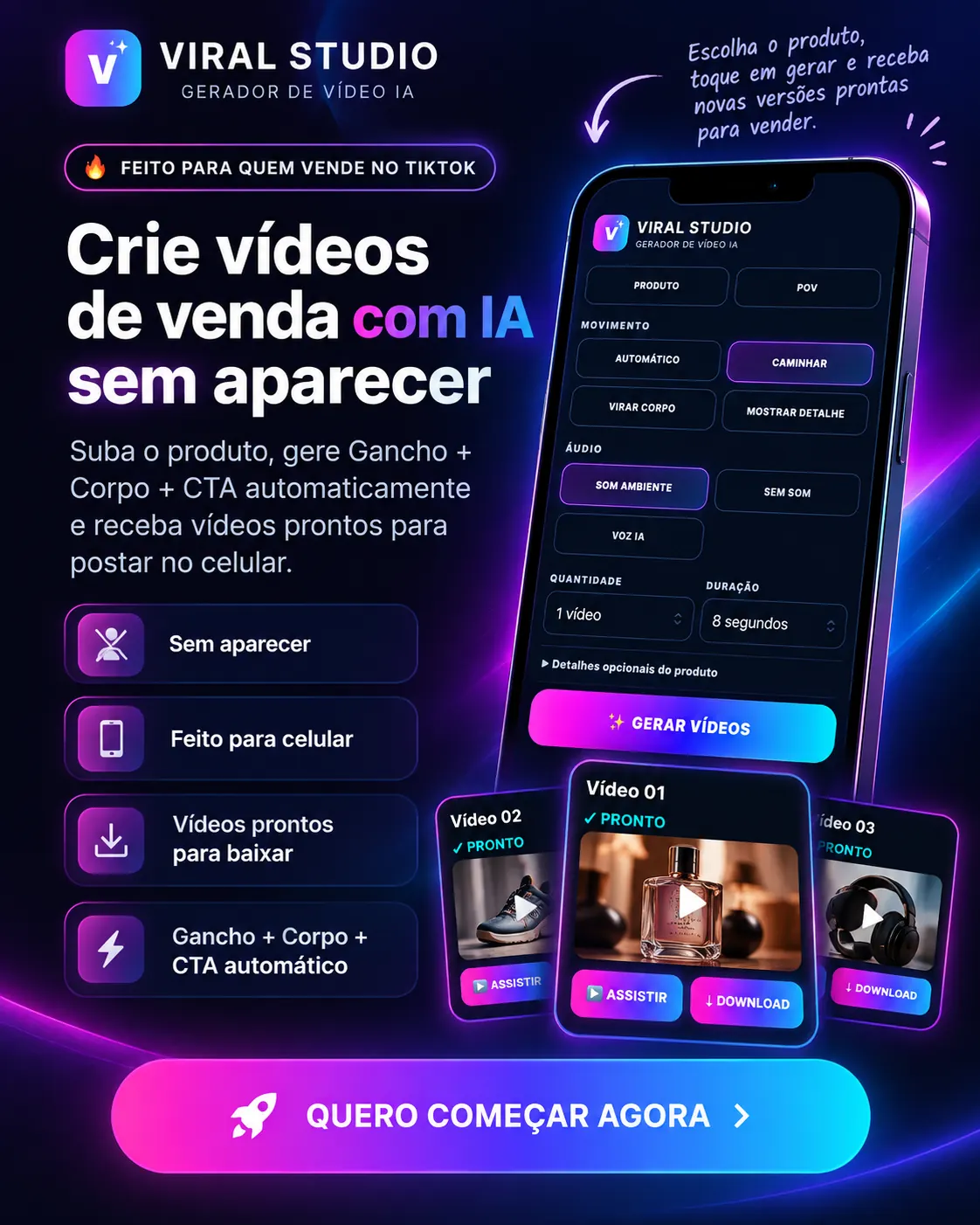 Viral Studio criando vídeos de venda com IA