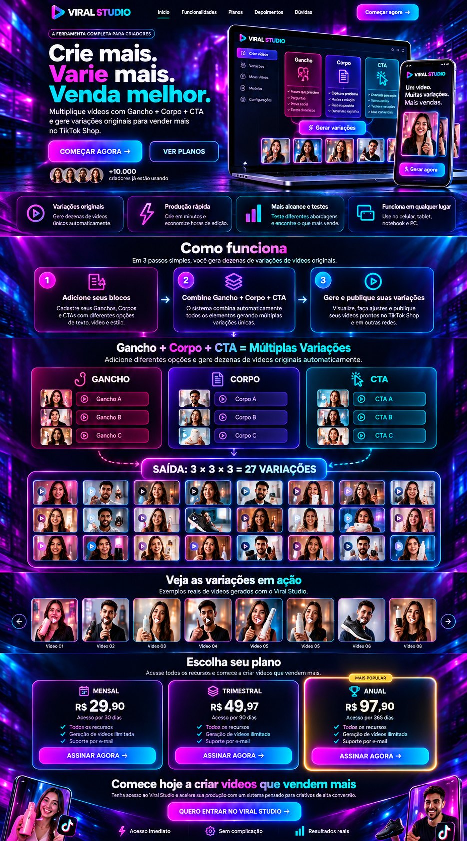 Viral Studio em estilo neon mostrando a plataforma